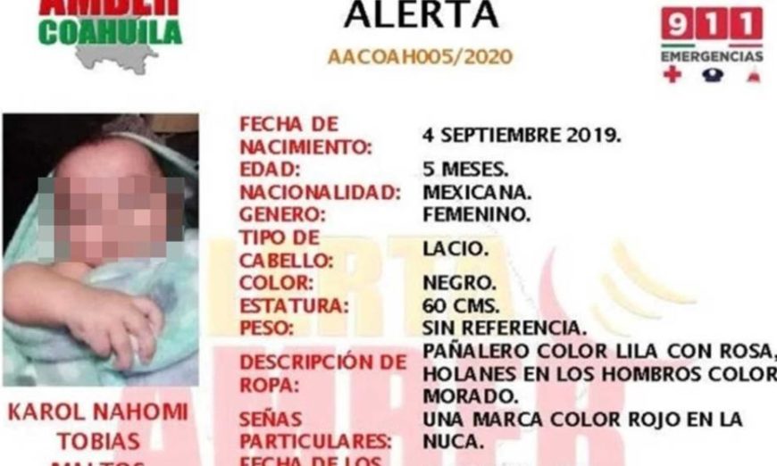 Hallan muerta en Saltillo a una bebé de 5 meses; una pareja la arrebató a la madre