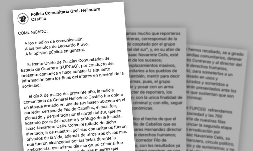 Frente Unido de Policías Comunitarias de Guerrero amenaza a reportero de Proceso