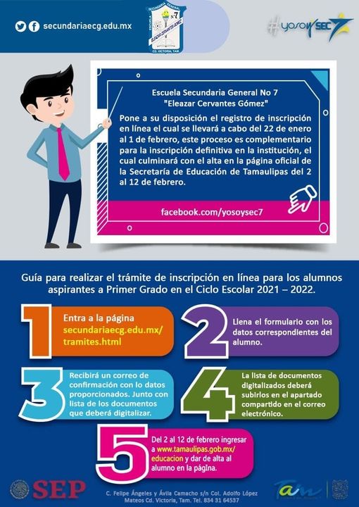 Escuela Secundaria General 7 convoca a egresados de primaria a inscribirse en línea