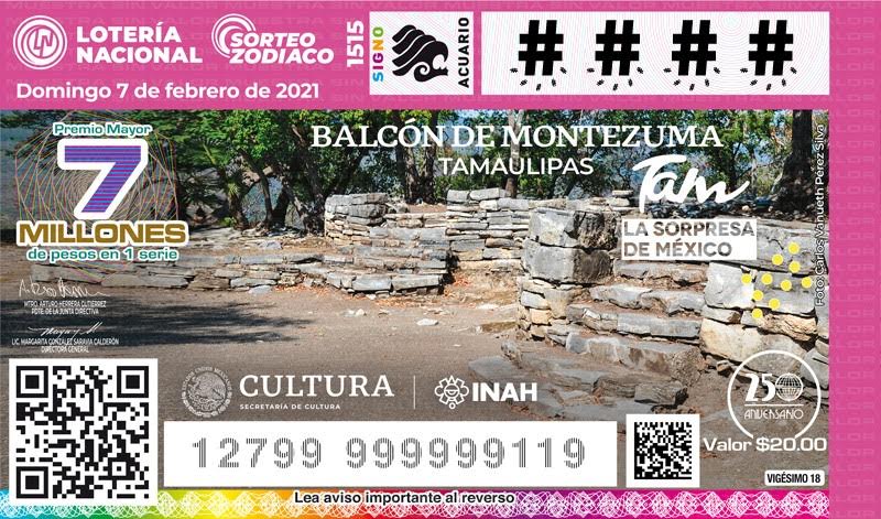 El Balcón de Montezuma de Tamaulipas sirve de imagen del próximo sorteo de la Lotería Nacional