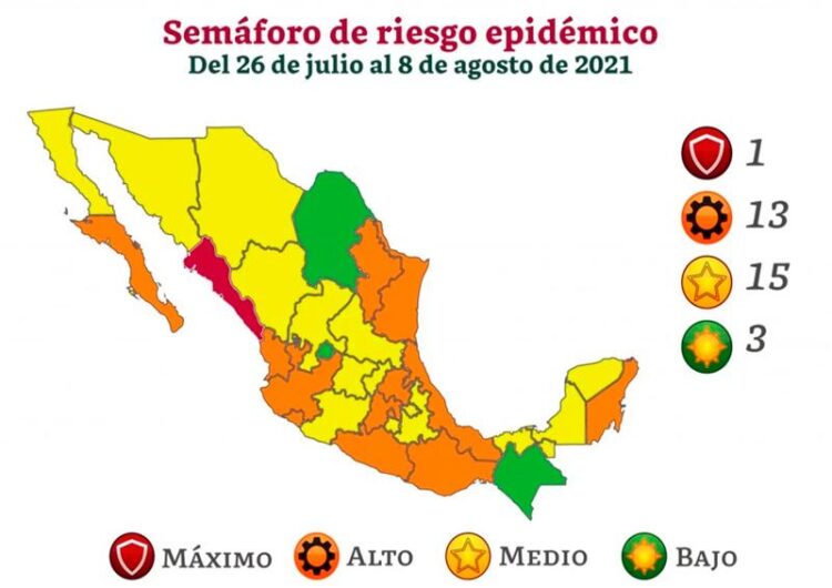Tamaulipas, en semáforo de alto riesgo epidemiológico del 26 de julio al 8 de agosto