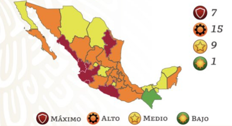 Alza de contagios pintan de rojo a 7 estados del país y a 15 de naranja, entre éstos Tamaulipas
