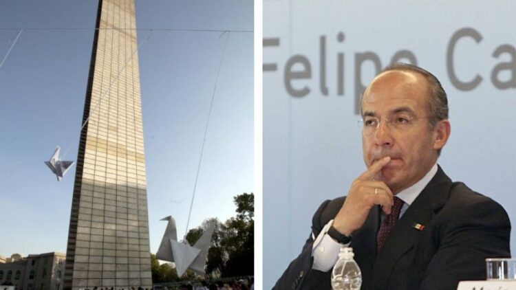 Critica Calderón remoción de estatua de Colón y le tunden en redes por su Estela de Luz