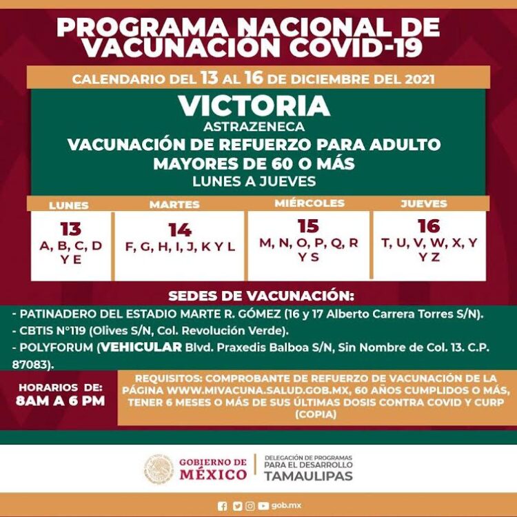Anuncia Rodolfo  inicio el  lunes de tercera  dosis anti Covid para adultos mayores en Victoria