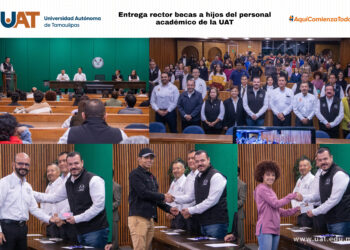 Entrega rector becas a estudiantes hijos de docentes de la UAT