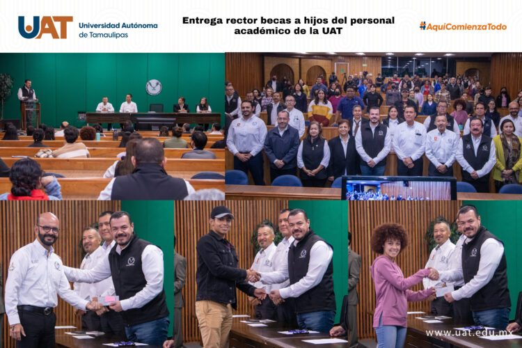 Entrega rector becas a estudiantes hijos de docentes de la UAT