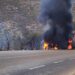 Incendio de un tráiler provocó cierre vial momentáneo cerca del ejido San Antonio, de Jaumave