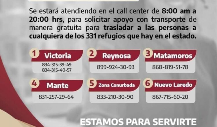 Pone Gobierno transporte gratuito para traslado de ciudadanos a 331 albergues en Tamaulipas