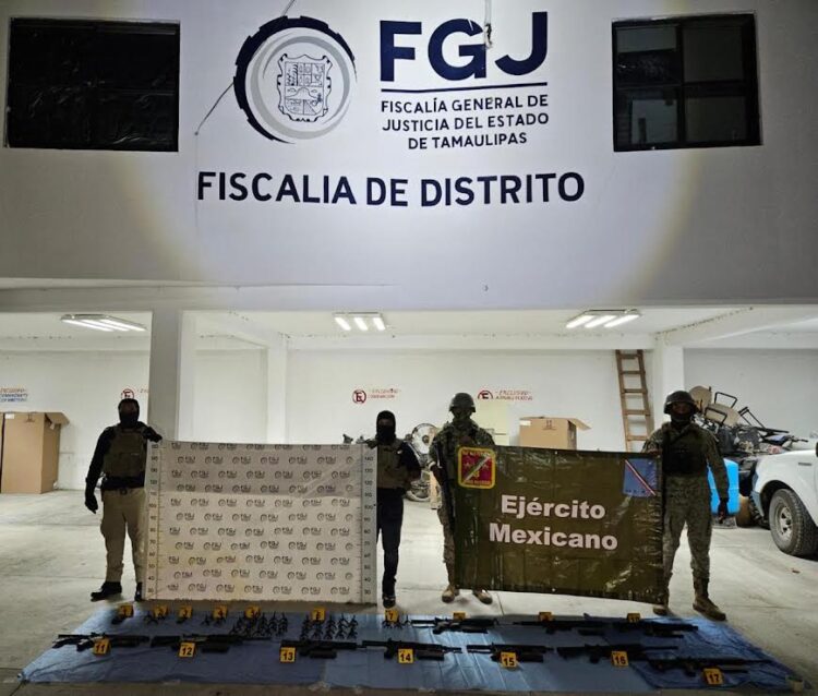La Sedena y policías de la FGJET catean y aseguran casa con armas largas en Reynosa