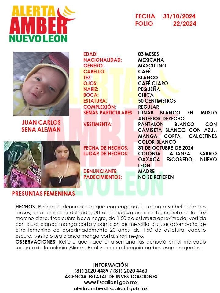 Detienen a dos mujeres que habían robado bebé de dos meses a la madre en Escobedo, Nuevo León