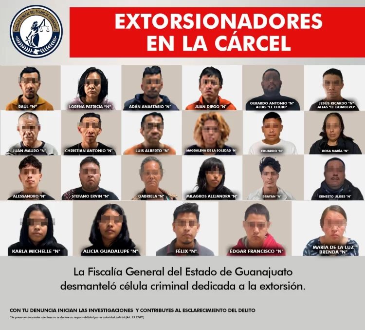 Caen en Guanajuato  25 extorsionadores del Cártel Santa Rosa de Lima; les incautan 22 inmuebles y vehículos