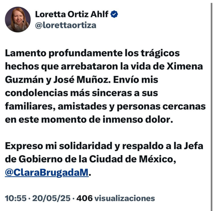 La ministra de la SCJN Loretta Ortiz expresa su solidaridad a Clara Brugada y condolencias a familias de víctimas