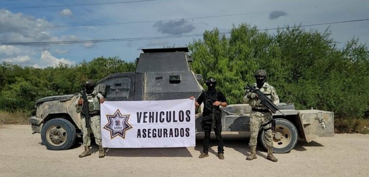 La GE y militares repelen agresión en ejido de Reynosa y aseguran vehículo con blindaje artesanal y armas