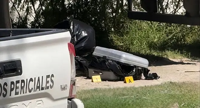 Hallan en Reynosa maleta y bolsa con restos humanos; la FGJET inicia investigación por homicidio doloso