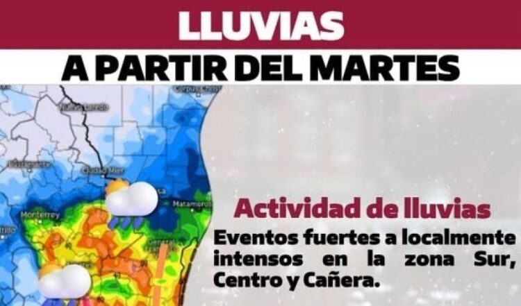 Advierte PC que zona de inestabilidad generará lluvias en Tamaulipas del martes al sábado