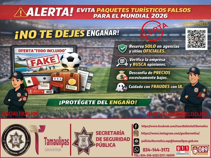 La Guardia Estatal Cibernética previene de fraudes en paquetes turísticos para el Mundial 2026