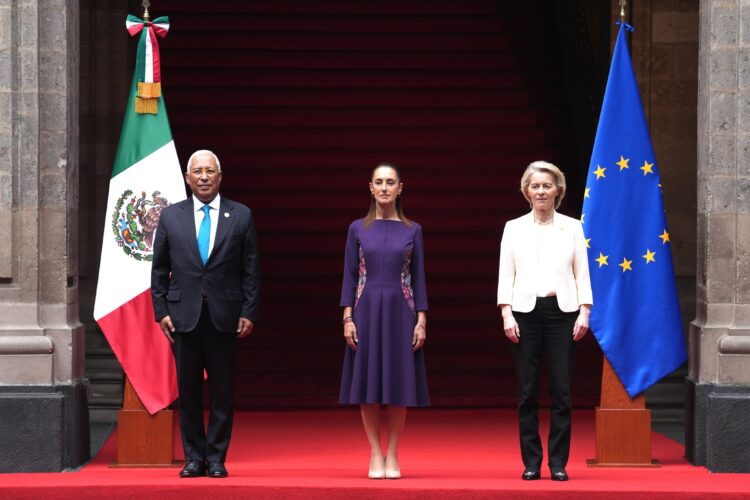 Recibe Sheinbaum a presidente del Consejo Europeo y a presidenta de la Comisión Europea