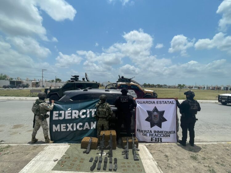 La GE y el Ejército aseguran armas de alto poder y narcóticos en operativo conjunto en Matamoros