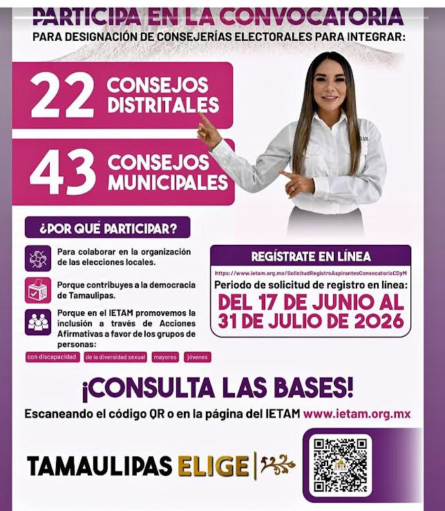 El Instituto Electoral de Tamaulipas abre la convocatoria para integrar consejos distritales y municipales