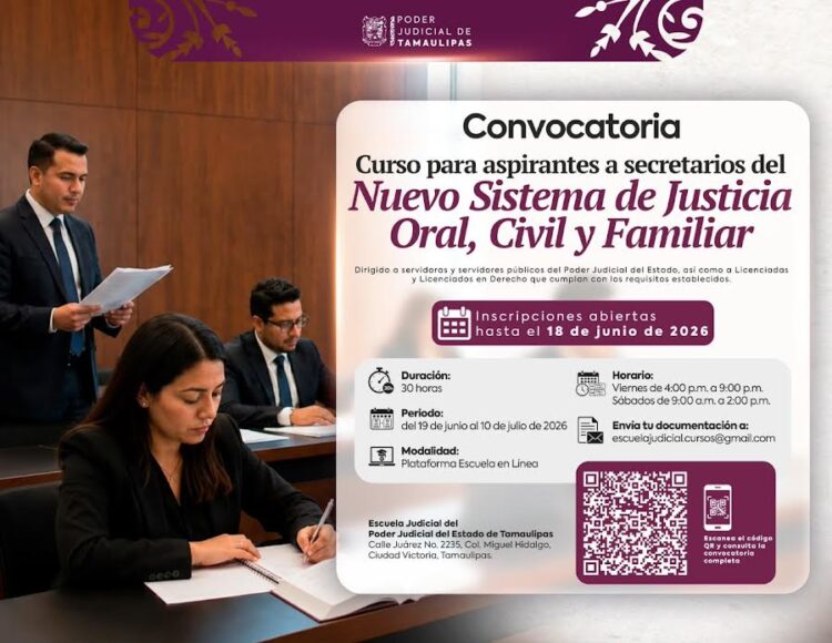 El Poder Judicial del Estado abre proceso de preparación para ocupar 30 plazas en Tamaulipas