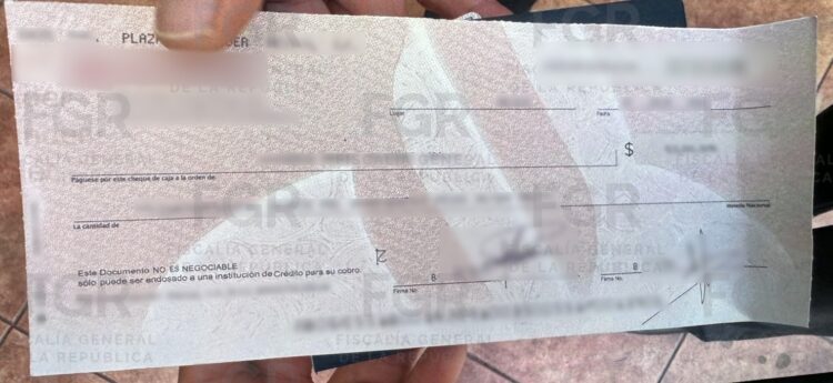 FGR obtiene prisión preventiva en contra de una persona responsable de intentar cambiar un cheque falso