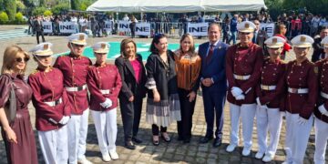 Escolta de bandera de la FEV-UAT destaca en ceremonia del INE en inicio del Proceso Electoral 2026-2027